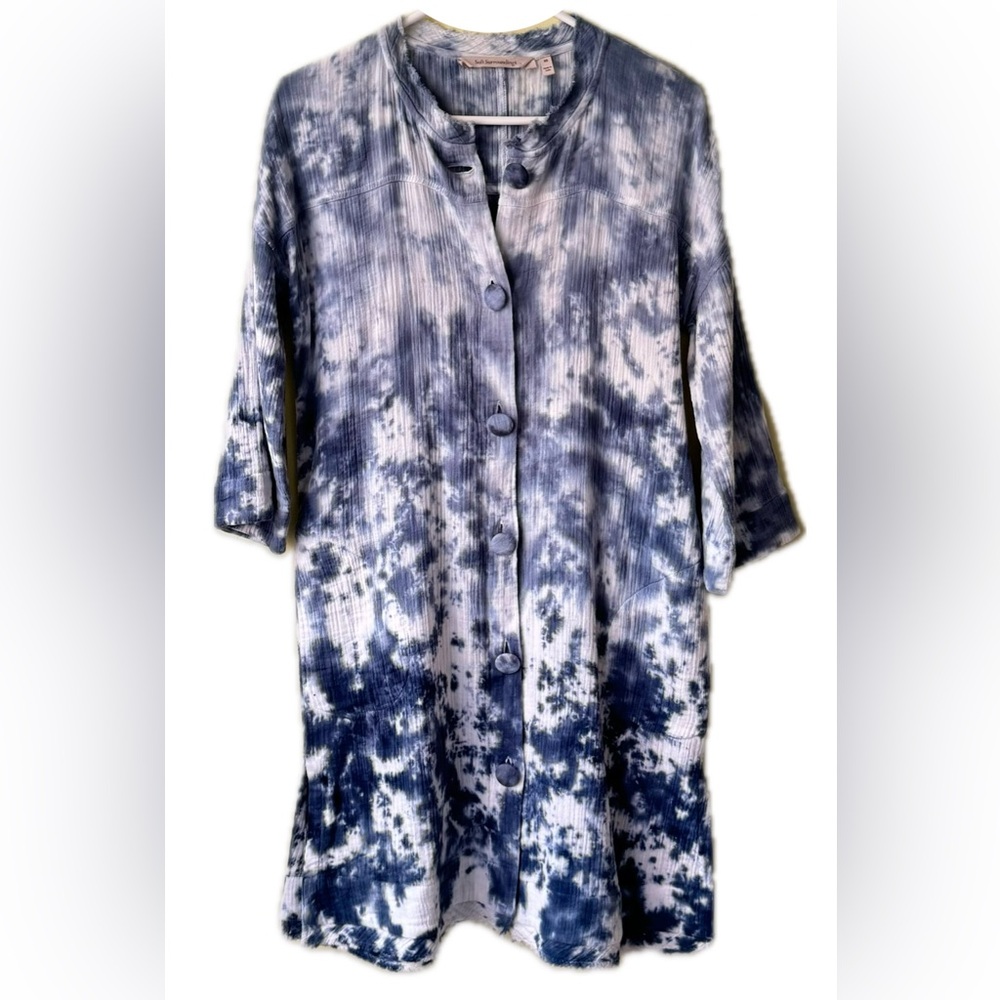 Soft Surroundings Islander Jacket Blue Ombré Tie Dye Cotton Womens‎ XS Beachy